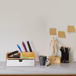 Relaxdays - Organisateur bureau, 1 tiroir, 9 compartiments, bambou, HxLxP: 10x25x15,5cm, espace de travail, nature - blanc