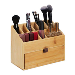Relaxdays - Organiseur cosmétiques, rangement à maquillage, tiroir, porte-pinceaux, bambou, HxLxP: 19x25,5x12,5 cm, nature