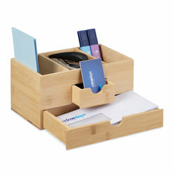 Relaxdays - Organisateur bureau, 2 tiroirs, 3 compartiments, bambou, HxLxP : 12 x 24 x 14,5 cm, rangement, nature