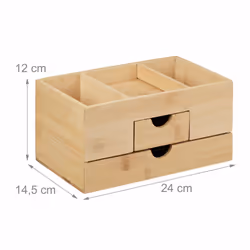 Relaxdays - Organisateur bureau, 2 tiroirs, 3 compartiments, bambou, HxLxP : 12 x 24 x 14,5 cm, rangement, nature - Vue supplémentaire 4