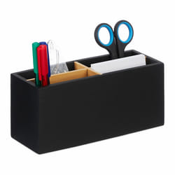 Relaxdays - Organiseur de bureau, bambou, 4 compartiments, ustensiles & cosmétiques, crayons, HxLxP: 8 x 21 x 9 cm, noir