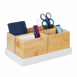 Relaxdays - Organiseur en bambou, 4 pièces, fournitures de bureau, cosmétiques, pour bureau, salle de bain, nature - blanc