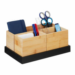 Relaxdays - Organiseur en bambou, 4 pièces, fournitures de bureau, cosmétiques, pour bureau, salle de bain, nature - noir