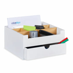 Relaxdays - Organisateur bureau, 1 tiroir, 6 compartiments, bambou, HxLxP: 13x26x23,5cm, range-fournitures, blanc - nature