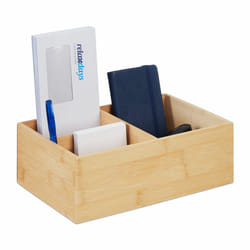 Relaxdays - Organiseur bambou, 3 compartiments, ranger fournitures de bureau, salle de bain, HxLxP: 9,5x29x19 cm, nature