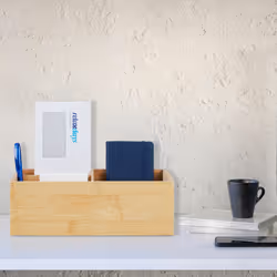 Relaxdays - Organiseur bambou, 3 compartiments, ranger fournitures de bureau, salle de bain, HxLxP: 9,5x29x19 cm, nature