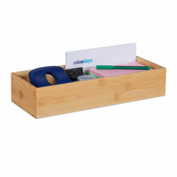 Relaxdays - Organiseur de bureau, rangement, bambou, range-cosmétiques salle de bain, HxLxP : 7,5 x 38 x 15 cm, nature