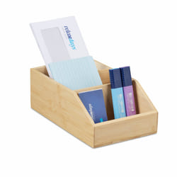 Relaxdays - Organisateur de bureau, rangement bambou, 3 compartiments, HxLxP: 9 x 15,5 x 25,5 cm, porte-crayons, nature