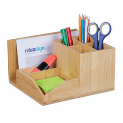 Relaxdays - Organiseur de bureau, bambou, 7 compartiments, stylos, documents, HxLxP: 11x21x19 cm, range-crayons, nature