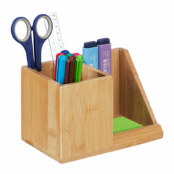Relaxdays - Organiseur bureau, bambou, 2 compartiments, ustensiles, cosmétiques, crayons, HxLxP: 10,5x17,5x10,5 cm, nature