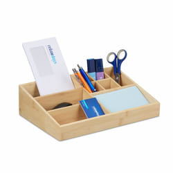 Relaxdays - Organisateur bureau, 9 compartiments, bambou, espace de travail, salle de bain, HxLxP: 9 x 33 x 21 cm, nature