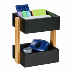 Relaxdays - Organiseur de bureau, 2 compartiments ouverts, bambou & mdf, rangement, HxLxP : 25x22x16,5 cm, noir - nature
