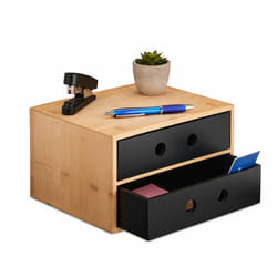 Relaxdays - Organisateur bureau, 2 tiroirs, bambou & mdf, HxLxP : 15x25x20 cm, rangement pour ustensiles, nature - noir