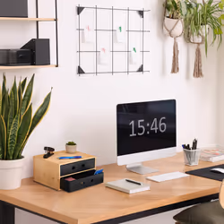 Relaxdays - Organisateur bureau, 2 tiroirs, bambou & mdf, HxLxP : 15x25x20 cm, rangement pour ustensiles, nature - noir
