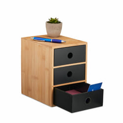 Relaxdays - Organisateur bureau, 3 tiroirs, bambou & mdf, HxLxP : 21x15x20 cm, rangement pour ustensiles, nature - noir