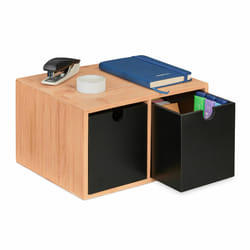 Relaxdays - Organiseur de bureau, rangement en bambou, 2 tiroirs, HxLxP : 14,5x24,5x20 cm, porte-stylos, nature - noir