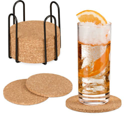 Relaxdays - Dessous de verre, lot de 16, sous-verres ronds, 10 cm, pour verres et tasses, en liège, sous-tasse, nature