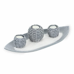 Porte-bougies avec plateau, 3 bougeoirs, sable, déco de table, salon, chambre, photophores, gris/blanc - Relaxdays