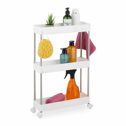 Relaxdays Meuble de rangement, 3 niveaux, H x L x P : env. 62 x 41,5 x 14,5 cm, pour salle bain et cuisine, blanc