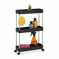 Meuble de rangement, 3 niveaux, h x l x p : env. 62 x 41,5 x 14,5 cm, pour salle bain et cuisine, noir - Relaxdays