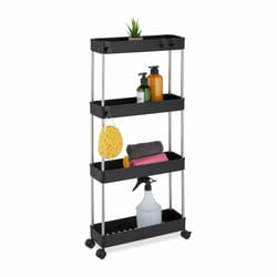 Relaxdays Meuble de rangement, 4 niveaux, acier inoxydable et plastique, 88x41,5x14,5 cm, cuisine & salle bain, noir