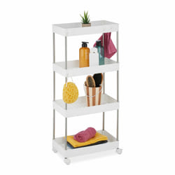 Meuble de rangement, 4 niveaux, acier inoxydable et plastique, 88x41,5x23,5 cm, cuisine & salle bain, blanc - Relaxdays