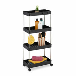 Relaxdays Meuble de rangement, 4 niveaux, acier inoxydable et plastique, 88x41,5x23,5 cm, cuisine & salle bain, noir