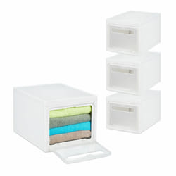 Relaxdays - Lot de 4 boîtes de rangement, empilables, 31 l, couvercle & porte semi-transparente, en plastique, blanc