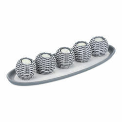 Relaxdays - Porte-bougies avec plateau, 5 bougeoirs, sable, décoration de table, salon, chambre, déco bougies, gris/blanc