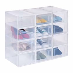 Relaxdays boîtes à chaussures lot de 12 avec porte pointure jusquà 45 trous daération boîte sneakers transparent