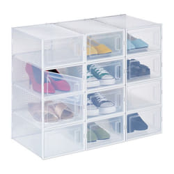 Relaxdays boîtes à chaussures lot de 12 avec porte pointure jusquà 45 trous daération boîte sneakers transparent