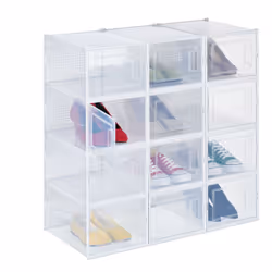 Avec ce lot de 12 boîtes empilables, mettez de l'ordre dans votre chaos de chaussures et rangez vos baskets, ballerines, sand ...