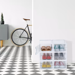Relaxdays boîtes à chaussures, lot de 6, empilables et pliables, boîte rangement, pointure 45, plastique, transparentes