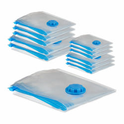 Relaxdays Sacs sous vide, lot de 12, housses de rangement, 4 tailles, vêtements & couvertures, à aspirer, transparent