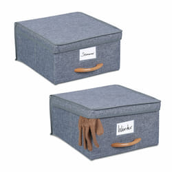 Relaxdays - Lot de 2 boîtes de rangement, 12 l chacune, caisses pliables avec couvercle, tissu, corbeilles, poignée, gris