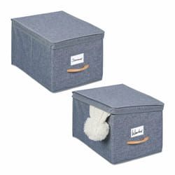 Relaxdays - Lot de 2 boîtes de rangement, 27 l chacune, caisses pliables avec couvercle, tissu, corbeilles, poignée, gris