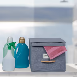 Relaxdays - Lot de 2 boîtes de rangement, 27 l chacune, caisses pliables avec couvercle, tissu, corbeilles, poignée, gris