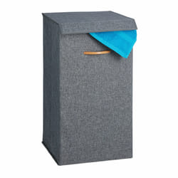 Panier à linge, rangement avec couvercle, volume : 73 l, corbeille pliable, gris clair et nature - Relaxdays