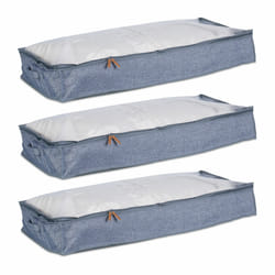 Housse de rangement, lot de 3, tissu, HxLxP: 14x100x45 cm, fenêtre de visualisation, gris - transparent - Relaxdays