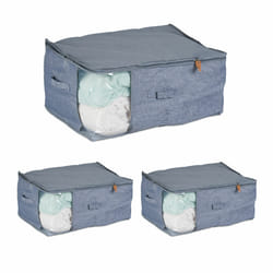 Housse de rangement, lot de 3, tissu, HxLxP: 28x58x45 cm, fenêtre de visualisation, gris - transparent - Relaxdays