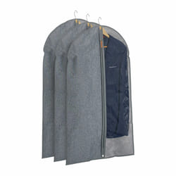Lot de 3 housses à vêtements, avec fermeture éclair, 99 x 58 cm, protège-costumes, robes, gris - transparent - Relaxdays