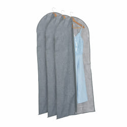 Lot de 3 housses à vêtements, avec fermeture éclair, 135 x 58 cm, protège-costumes, robes, gris - transparent - Relaxdays