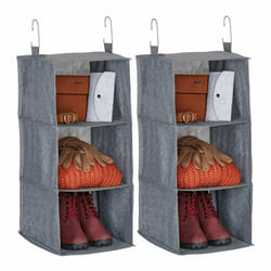 Relaxdays Étagère suspendue, lot de 2, 3 compartiments, 2x crochets, en tissu, H x L x P : 73 x 30 x 30 cm, grise