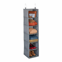 Tagère suspendue avec 6 compartiments, en tissu, 2 crochets, h x l x p : 131 x 30 x 30 cm, grise - Relaxdays