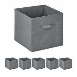 Relaxdays - boîtes de rangement, lot de 6, caisses pliables, jouets, serviettes, HxLxP : 26,5 x 28 x 28 cm, poignée, gris