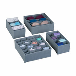 Organiseurs de tiroirs, lot de 4 boîtes de rangement pour sous-vêtements, armoire & tiroirs, gris - Relaxdays