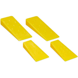 Relaxdays - Cales d'abattage, lot de 4, 14 & 21 cm, plastique, coins dentelés, accessoires pour le fendage du bois, jaune