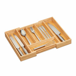Bac à couverts extensible, bambou, HxLxP: 5x29-47,5x35,5 cm, 4-6 compartiments, pour tiroirs, nature - Relaxdays