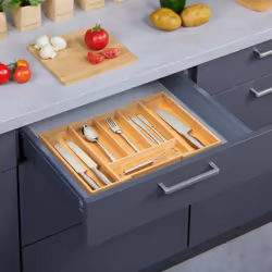 Bac à couverts extensible, bambou, HxLxP: 5x29-47,5x35,5 cm, 4-6 compartiments, pour tiroirs, nature - Relaxdays