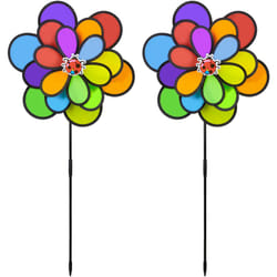 Relaxdays - Moulin à vent, lot de 2, design fleur, pour jardin, balcon et terrasse, hlp : 86,5 x 36,5 x 14 cm, arc-en-ciel, coloré